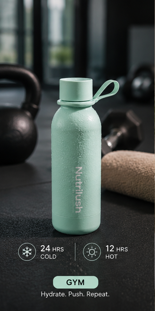 Nutlilush.Co RVS Thermosfles met Draaglus 500 ml - Babyblauw - Dubbelwandig Geïsoleerd - 12 Uur Warm en 24 Uur Koud - BPA-vrij