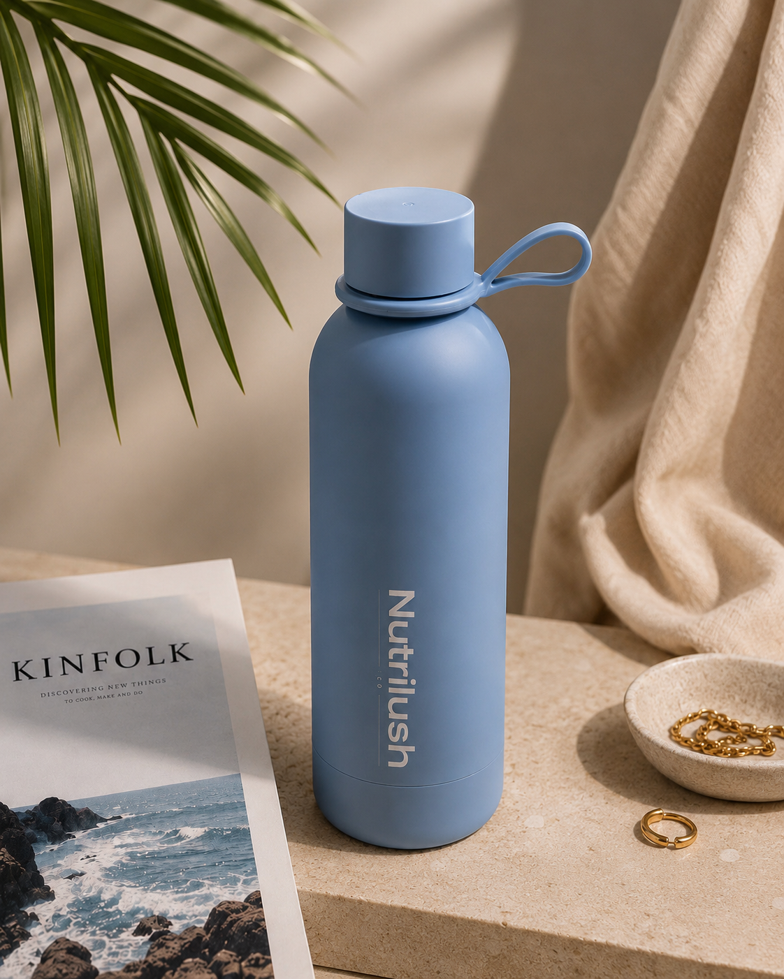 Nutlilush.Co RVS Thermosfles met Draaglus 500 ml - Babyblauw - Dubbelwandig Geïsoleerd - 12 Uur Warm en 24 Uur Koud - BPA-vrij