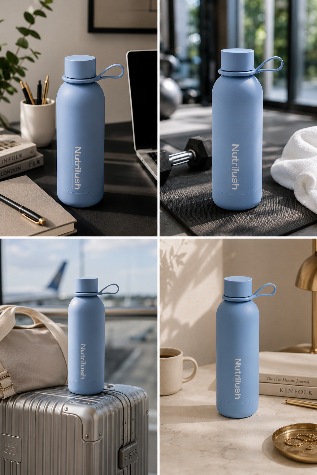 Nutlilush.Co RVS Thermosfles met Draaglus 500 ml - Babyblauw - Dubbelwandig Geïsoleerd - 12 Uur Warm en 24 Uur Koud - BPA-vrij