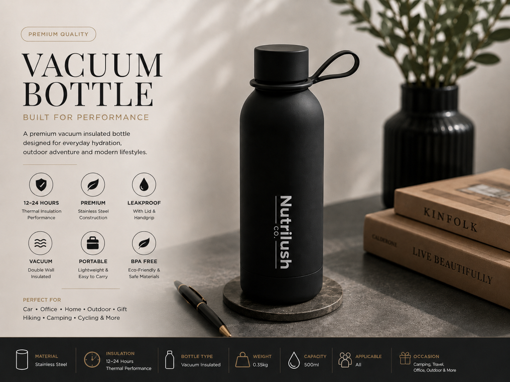 Nutlilush.Co RVS Thermosfles 500 ml – Dubbelwandig Vacuüm Geïsoleerd – 12 Uur Warm en 24 Uur Koud – BPA-vrij