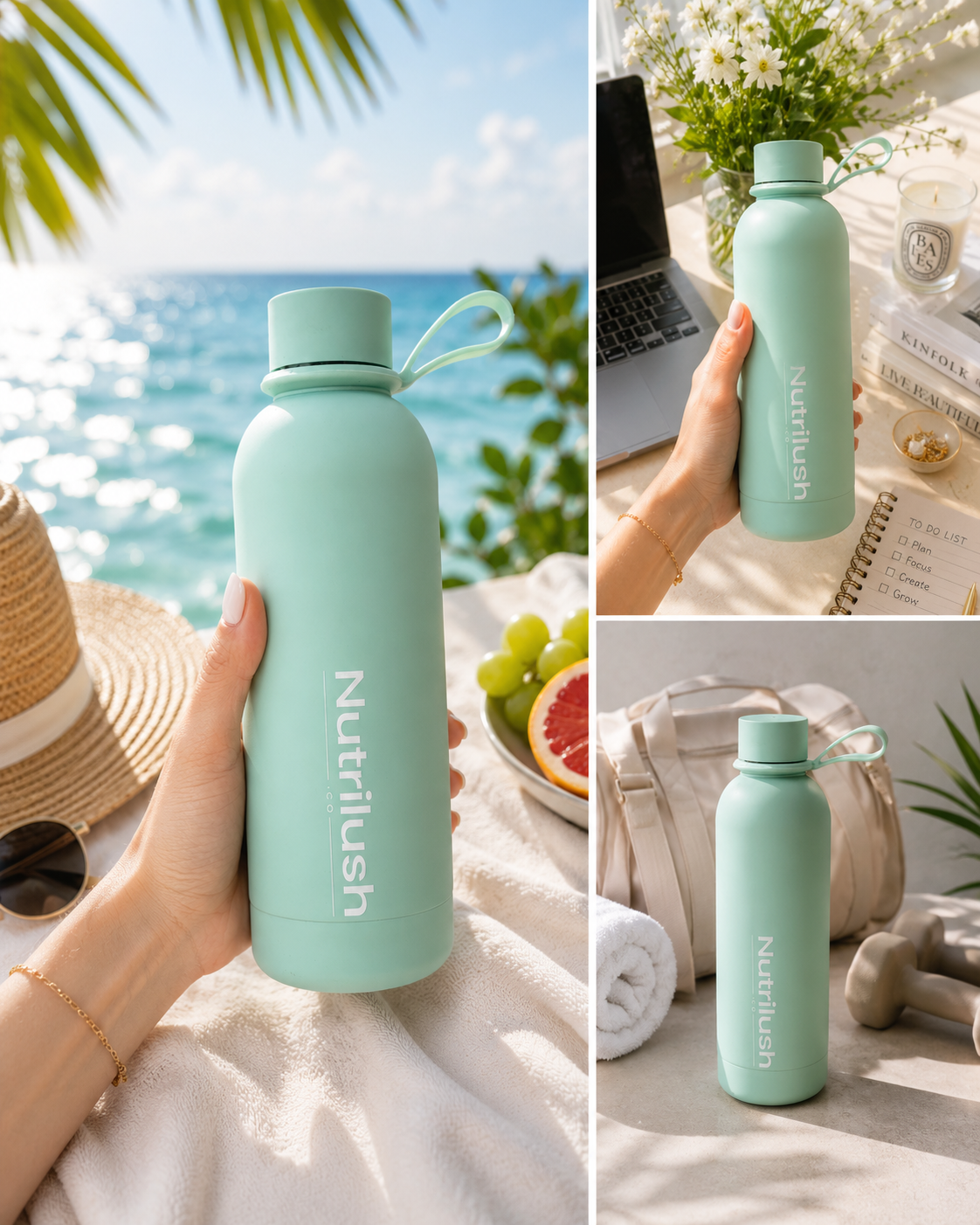 Nutlilush.Co RVS Thermosfles met Draaglus 500 ml - Babyblauw - Dubbelwandig Geïsoleerd - 12 Uur Warm en 24 Uur Koud - BPA-vrij